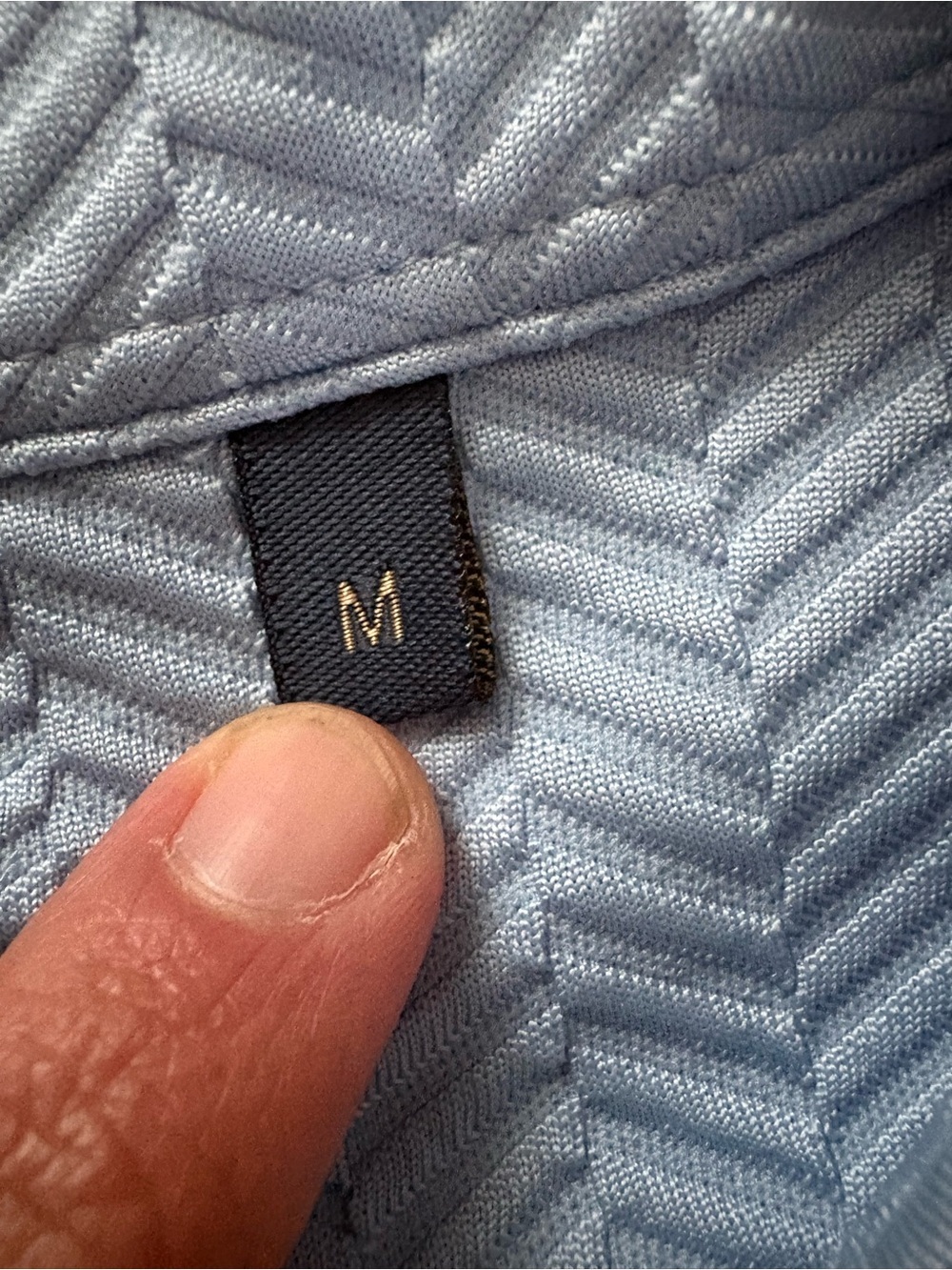 Men's Light Blue Short-Sleeve Button-Down Shirt — Modern Chevron Pattern - Picture 3 of 11